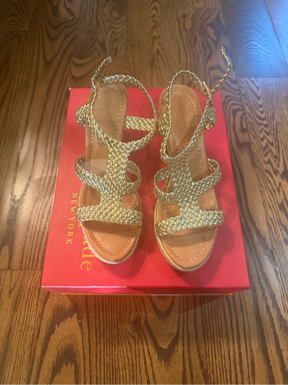kate spade Metallic Gold Braided Platform Sandals
